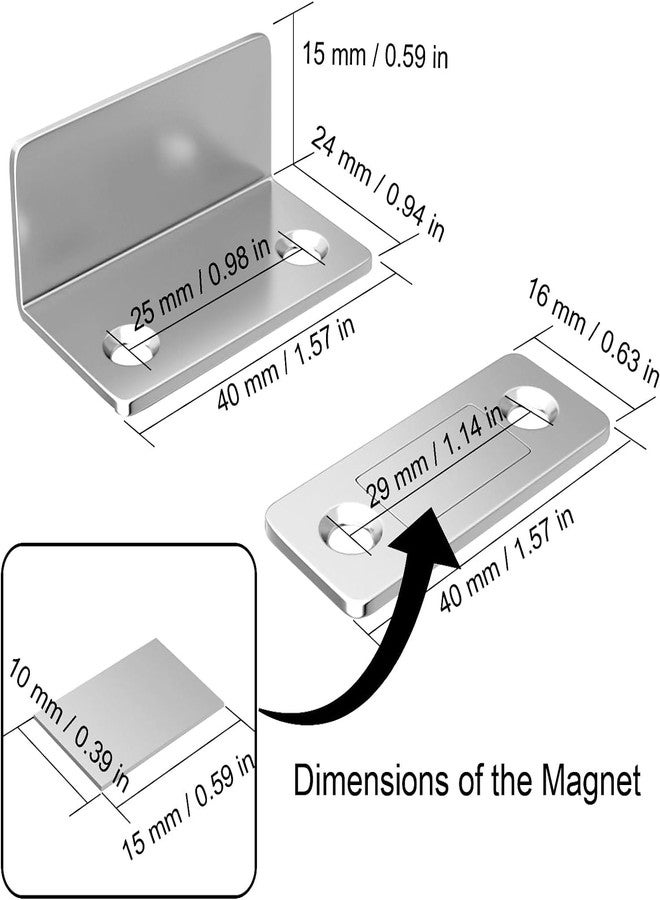Boniry Magnetic Door Catch,Ultra Thin Cabinet Magnetic Catch with Strong Adhesive Sticker & Screws, Slim Drawer Magnets Locks Furniture Safety Latches (L-Shaped Silver, 6) - Image 2